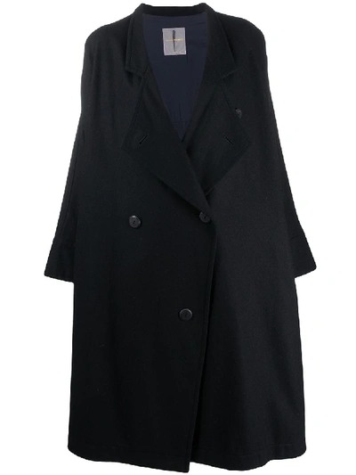 Pre-owned Issey Miyake 1980s A-line Double-breasted Coat In Black