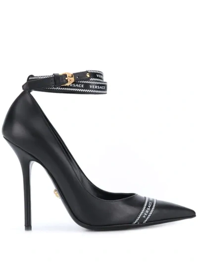 Versace Logo-band Pointed Pumps In Black