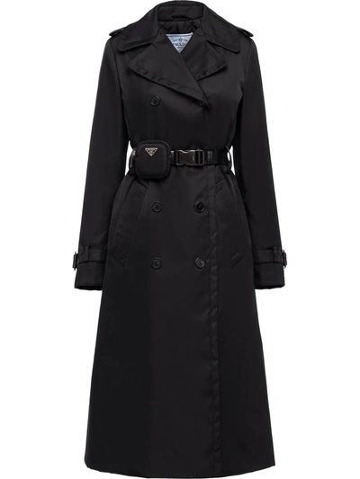 Prada Belted Trench Coat In Black
