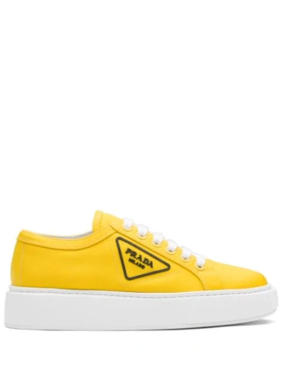 Prada Logo Patch Platform Sneakers In Yellow