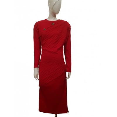 Pre-owned Versace Wool Maxi Dress In Red