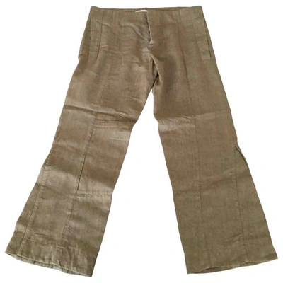 Pre-owned Marni Linen Trousers In Khaki
