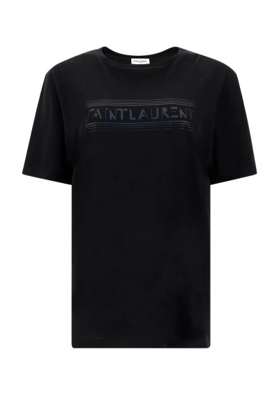 Saint Laurent T-shirt In Noir/noir Brillant
