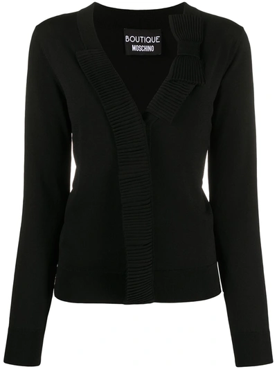 Boutique Moschino Ribbed Trim Bow Cardigan In Black