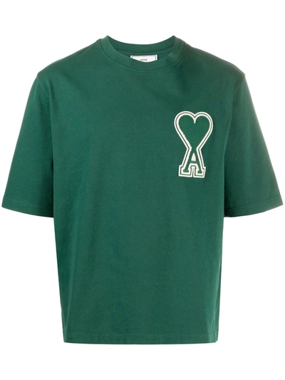Ami Alexandre Mattiussi Men T-shirt With Oversize Ami De Coeur Patch In Green