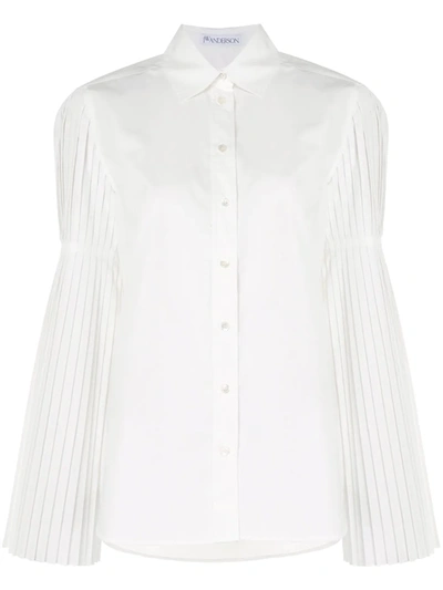 Jw Anderson Pleated Cotton-poplin Shirt In White