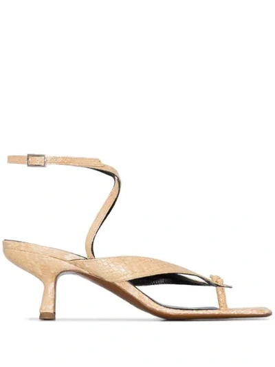 By Far Beige Mindy 60 Snake Effect Leather Sandals In Neutrals