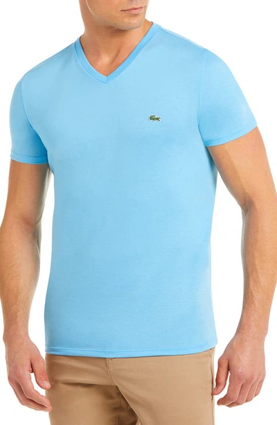 Lacoste Regular Fit V-neck T-shirt In Barbeau Blue