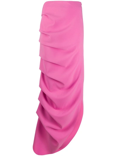 A.w.a.k.e. Ruched Asymetric Maxi Skirt In Pink