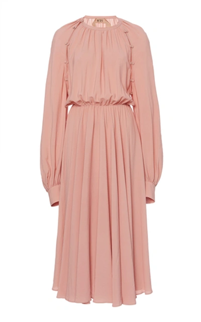 N°21 Ruched Cold-shoulder Crepe De Chine Dress In Pink