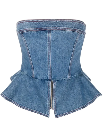 Philosophy Di Lorenzo Serafini Strapless Denim Peplum Bustier Top In Blue