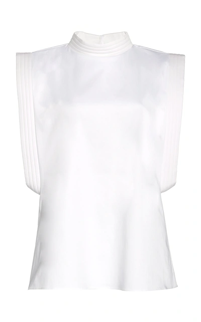 Piece Of White Stella High-neck Open-side Cotton-blend Poplin Top In White