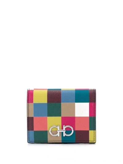 Ferragamo Gancini Checked Compact Wallet In Multicolor