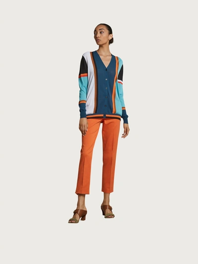 Ferragamo Block Color Long Sleeved Cardigan In Multicolor