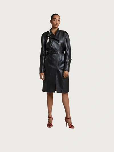 Ferragamo Long Line Biker Jacket In Black