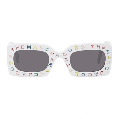 Marc Jacobs White 'the Logo' Rectangular Sunglasses In /ir White