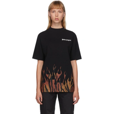 Palm Angels Tiger Flames T-shirt In Black/orang
