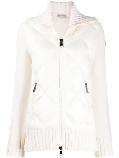 Moncler Quilted Knit Trim Jacket In Neutrals