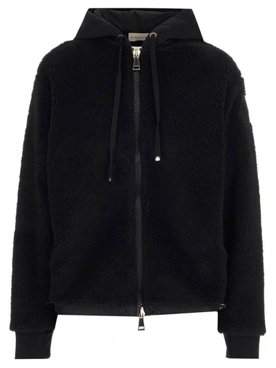 Moncler Hooded Fleece Jacket In Black