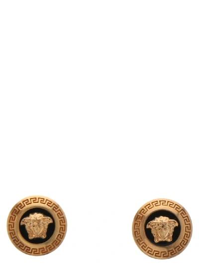 Versace Bronze Small Medusa Earrings In Gold