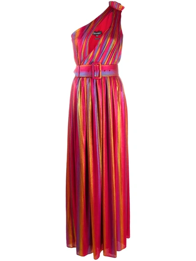 Retroféte Andrea One-shoulder Belted Dégradé Stretch-lamé Maxi Dress In Multi