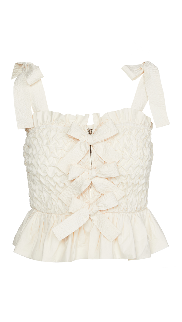 smocked tie shoulder top