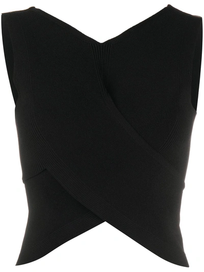 Off-white Viscose Wrap Top In Black