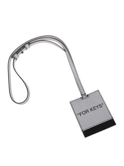 Off-white For Keys Laminated Leather Key Holder In Silver
