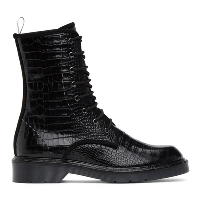Max Mara 30mm Bon Croc Embossed Leather Boots In 006 Black