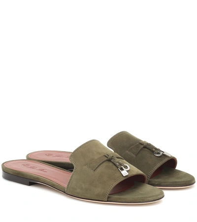 Loro Piana Summer Charms Suede Sandals In Green