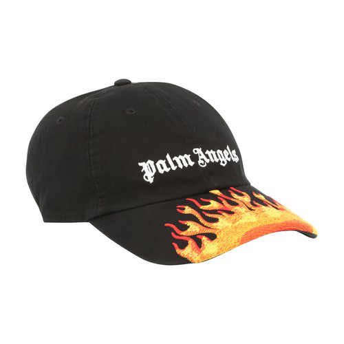 Palm Angels Burning Flames Logo Cotton Canvas Cap In Black | ModeSens