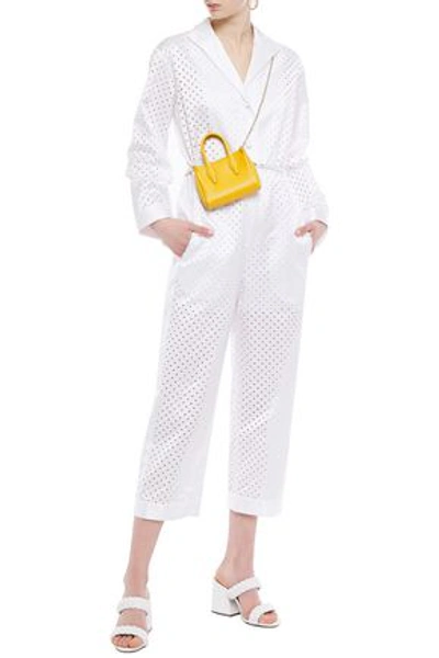 Emilio Pucci Belted Perforated Cotton-blend Sateen Jumpsuit In White