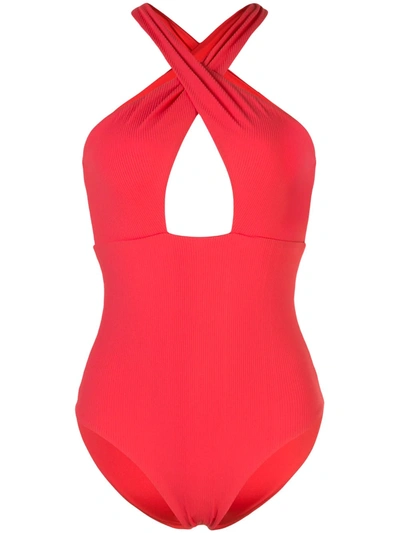 Onia Nicole Open-back Ribbed Swimsuit In Red