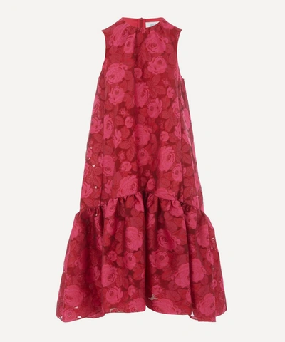 Erdem Tiered Rose Print Dress In Raspberry