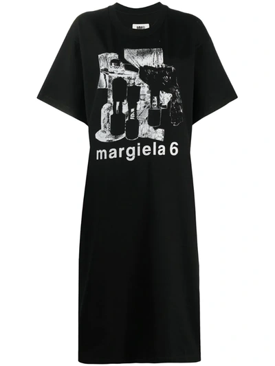 Mm6 Maison Margiela American Print Cotton Jersey Sweat Dress In Black