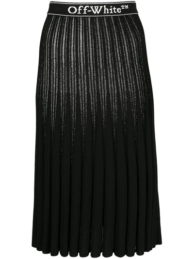 Off-white Metallic Knitted Pleated Skirt In Black