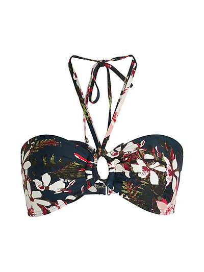Tommy Hilfiger Orchid Ring Halter Bandeau Bikini Top In Navy Multi