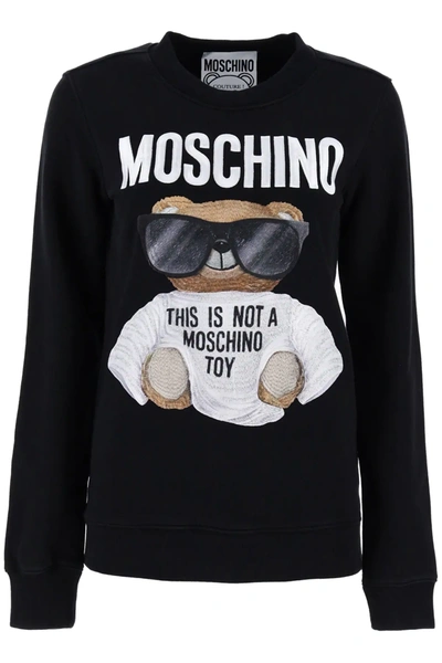 Moschino Teddy Bear Embroidery Hoodie In Black