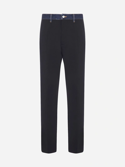Dsquared2 Denim-detail And Stretch Virgin Wool Trousers In Black