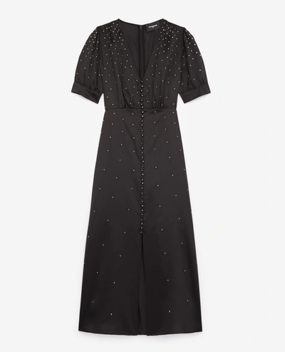 The Kooples Satin Long Black Dress With Studs