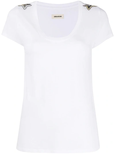 Zadig & Voltaire Bead-embellished Scoop-neck T-shirt In White
