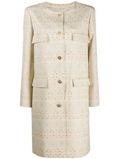 Pre-owned Chanel Logo-embroidered Collarless Coat In Neutrals