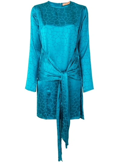 Andamane Eugene Knot-front Mini Dress In Teal Pavone