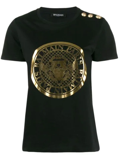 Balmain Metallic Emblem Logo T-shirt In Black
