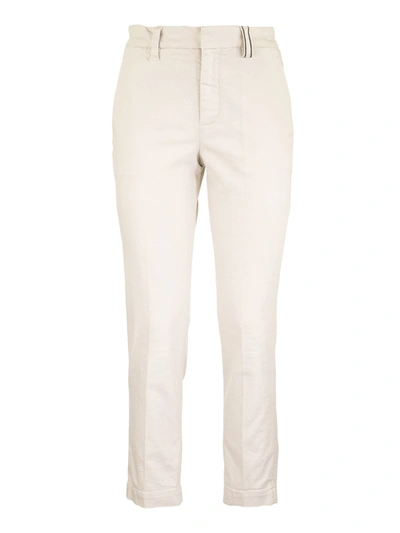 Brunello Cucinelli Skinny Cotton Cigarette Trousers In White