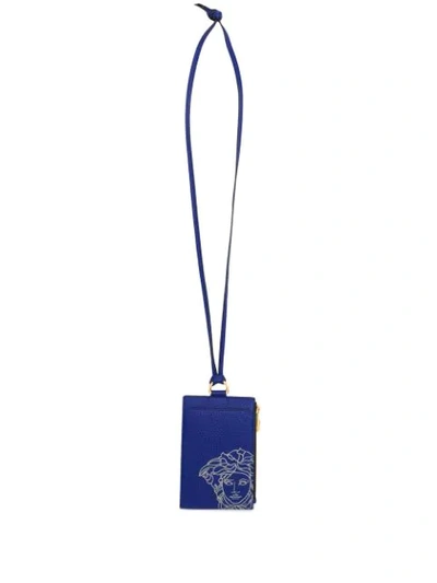 Versace Pop Medusa Neck-strap Cardholder In Blue
