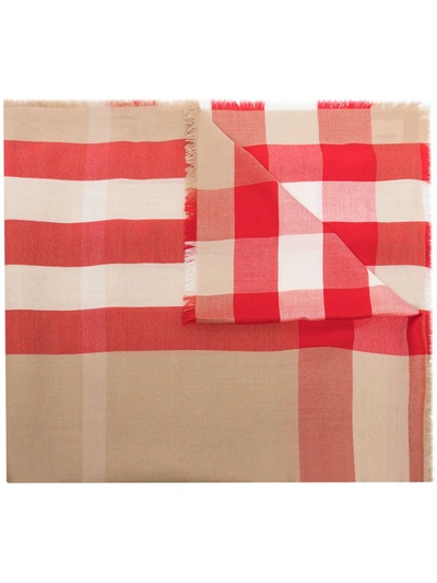 Burberry Beige And Red Vintage Check Cashmere Scarf