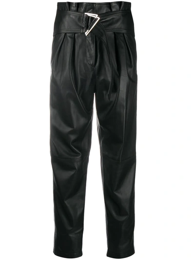 Iro Husvik Belted Pleated Leather Tapered Trousers In Black