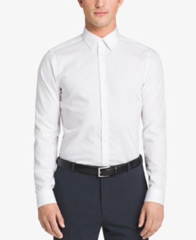 Calvin Klein Men's Slim-fit Non-iron Herringbone French Cuff Dress Shirt In White