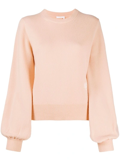 Chloé Monogram Embroidered Cashmere Jumper In Pink